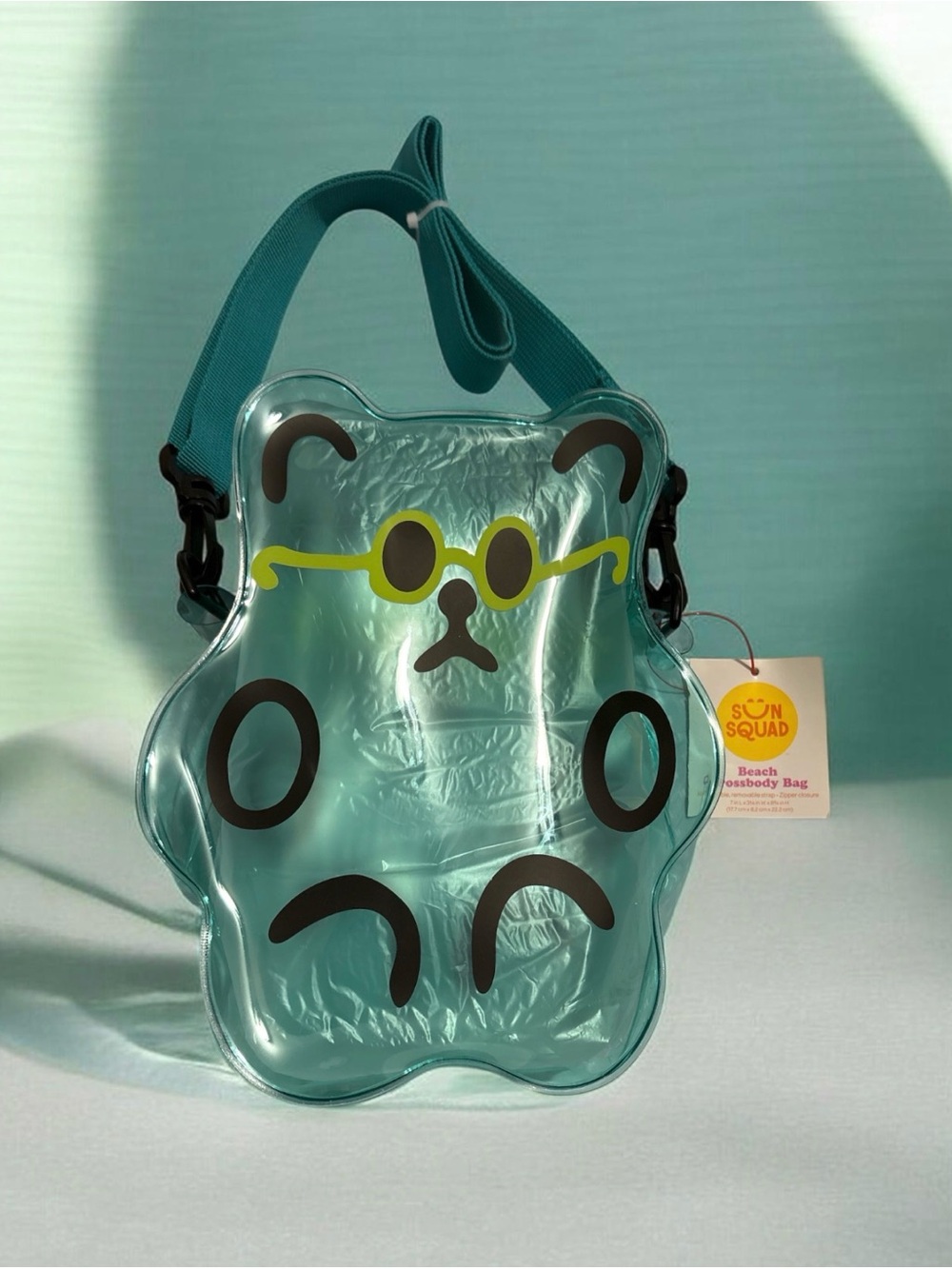 Teal Bear Crossbody Bag with Sunglasses Graphic